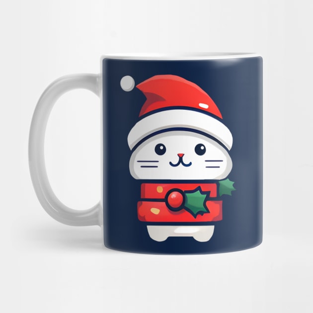 Xmas Cute holly white cat by beangeerie